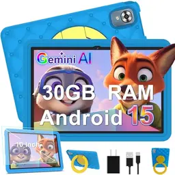 DMOAO Kinder Tablet 10 Zoll mit 8-Kern CPU, 6000 mAh, 5G WLAN, Kids Hülle & Drehständer, Blau