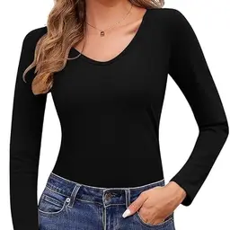 Jiuday Damen Rollkragen Pullover aus Fleece, Warmes Langarmshirt für den Winter (Schwarz, V-Ausschnitt, S)