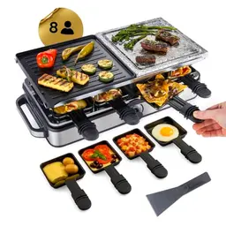 GOURMETmaxx 2-in-1 Raclette Set für 8 Personen | Raclette mit Grillplatten und Pfännchen | Elektrischer Grill mit Temperaturregelung