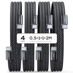 LISEN 60W USB C Kabel Set, 4er Pack (0,5M, 1M, 1M, 2M) - Schnellladekabel für iPhone, Samsung Galaxy, Pixel & MacBook