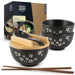 Moritz & Moritz Ramen Schüssel Set für 3 Personen - Keramik, 600 ml, inkl. Stäbchen und Löffel