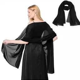 Maxmoc elegante Stola für Abendkleid aus Chiffon, schwarz, 200 x 70 cm
