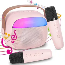 HIGSPE Karaoke Maschine für Kinder mit 2 Mikrofonen, Tragbare Bluetooth Lautsprecher mit LED-Effekten für Heimpartys