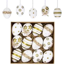 Valery Madelyn 12er Ostereier zum Aufhängen, 6cm, Moderne Plastikeier in Weiß und Gold für Osterdeko und Geschenke