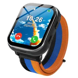 PTHTECHUS 4G Smartwatch für Kinder mit Telefonfunktion, Kamera, MP3, SOS und Lernkarten – Geschenk für Jungen und Mädchen (Schwarz)