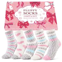 Niorasen Flauschige Kuschelsocken für Damen, 5 Paar mit Geschenkbox