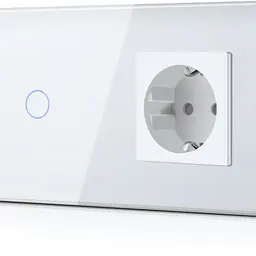 BSEED Touch Lichtschalter mit Steckdose aus Glas, Weiß, 157mm, 1 Fach, Modern, ohne Neutralleiter, Kein WLAN