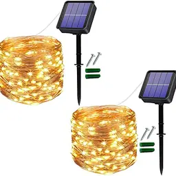 2 Stück Solar Lichterkette Außen, 14m mit 120 LEDs, wetterfest für Balkon, Garten, Hochzeit und Party (Warmweiß)