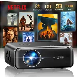 WiMiUS 1300 ANSI 4K Heimkino Beamer mit Netflix, Dolby Audio, WiFi & Bluetooth, Full HD 1080P, outdoor & Deckenmontage