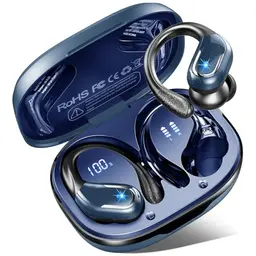Bluetooth Kopfhörer Sport, 75Std kabellos, HiFi Stereo mit Tiefbass, IP7 wasserdicht, In-Ear Ohrhörer mit Ohrhaken