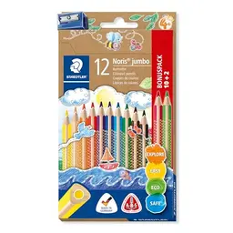 STAEDTLER Noris Jumbo Buntstifte, 12 brillante Farben, Bonuspack mit Spitzer