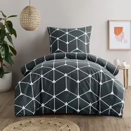 RUIKASI Bettwäsche 155x220 cm - 2-teiliges Set Anthrazit mit geometrischem Muster, weich und pflegeleicht