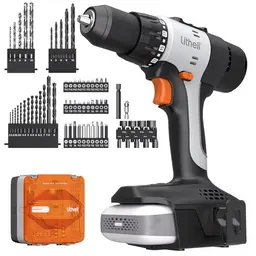 Litheli 20V Akku-Bohrschrauber Set, 64-teilig, mit 2 Ah Akku, 2-Gang, 50 Nm, LED-Leuchte für DIY & Reparatur