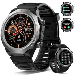 Atheewon Militär Smartwatch mit Telefonfunktion für Herren & Damen, Schwarz