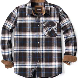 CQR Herren Langarm Flanell Button-up Hemd - Moose Brown, Größe S