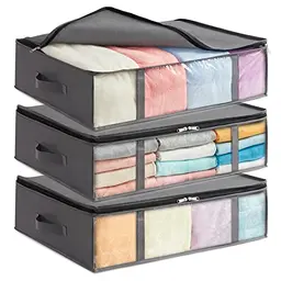 Lifewit 3er Set 40L Unterbett Aufbewahrungsboxen - Faltbare Storage Bags in Grau