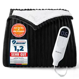 BEDSURE Heizdecke 130x180cm - Wärmedecke mit 6 Heizstufen & Timer, Elektrische Kuscheldecke für Zuhause & Büro, Gestreift Schwarz