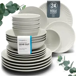 Hygge Steingut Geschirrset 6 Pers. 24-tlg. Beige – Hochwertiges Tafelservice von Pure Living