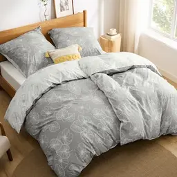 BEDSURE Bettwäsche Set 135x200 cm Grau, 4-teilig mit 2 Kissenbezügen 80x80 cm, Wendebettwäsche mit Ginkgo Muster