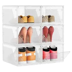 SONGMICS Schuhboxen 6er Set, stapelbare Aufbewahrungsboxen in wolkenweiß für Schuhe bis Größe 46
