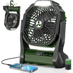 PDBEST Tragbarer Batteriev entilator mit 20000mAh, kabellos, wiederaufladbar, mit LED-Laterne, USB-C, ideal für Reisen und Camping