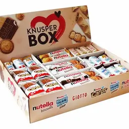 Ferrero Knusper Box mit 74 Teilen in 6 Sorten, inkl. Kinder Cards, Nutella Biscuits, Happy Hippo, Nutella B-Ready und Giotto, 1,8kg Pack