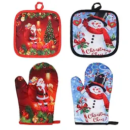 Weihnachtliche Backhandschuhe Set – 2er Pack Hitzebeständige Ofenhandschuhe für Küche und BBQ