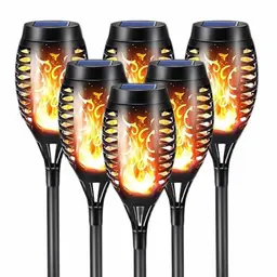 Hqynss Solar Gartenfackeln mit Flammeneffekt, 6 Stück, IP65 wasserdicht für Außenbereiche