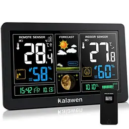 Kalawen Wetterstation mit Außensensor, 9-in-1 Digital Wecker, Barometer, Temperatur- und Feuchtigkeitsmonitor, Wettervorhersage für Zuhause