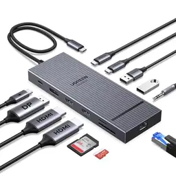 UGREEN Revodok Pro 3121 Triple Display Dock - 2x HDMI, DisplayPort, USB-C, USB-A, SD/TF, LAN, Audio, 100W PD - Kompatibel mit ThinkPad & HP Envy