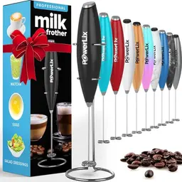 PowerLix Milchaufschäumer elektrisch mit Edelstahlständer - für Kaffee, Latte, Cappuccino und heiße Schokolade