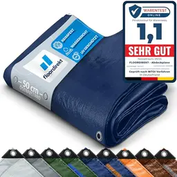 Floordirekt Abdeckplane, Wasserdichte Gewebeplane, Schutzplane, Bootsplane, Camping & Outdoor, Blau, 4x6m, 24m²