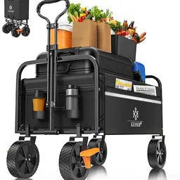 KESSER® Faltbarer Bollerwagen mit 2 Netztaschen und Cover - Klappbar, bis 80 kg Tragkraft, Schwarz