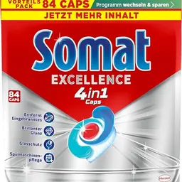 Somat Excellence 4in1 Caps (84 Caps) - Spülmaschinen Caps für brillanten Glanz in Kurz- & Eco-Programmen