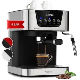 Klarstein 1,5 L Siebträgermaschine für 2 Tassen Kaffee mit Milchschäumer, Edelstahl, 15 Bar
