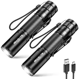 GEARLITE Led Taschenlampe 2er Set - Superhelle, Zoombare Mini Torch mit 3 Lichtmodi für Camping, Angeln und Wandern
