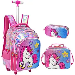 IvyH Rucksack Trolley Schulrucksack Set für Mädchen mit Lunch- und Federmäppchen
