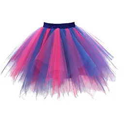 Girstunm Damen Tutu Rock Vintage Mehrfarbig Kurz Ballett Blau Fuchsie