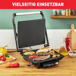 Tefal Kontaktgrill Inicio GC241D, Elektrogrill & Sandwichtoaster, fettarm, 2000W, Edelstahl/Schwarz
