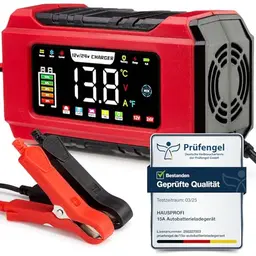 HAUSPROFI 15A Autobatterieladegerät 12V/24V mit LCD-Display für Auto, LKW, Motorrad und Boot