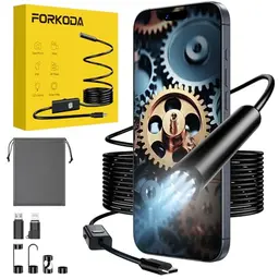 FORKODA Endoskopkamera 1920 HD mit 8 LED Licht - 5m flexibel für Android & iOS, ideal für Inspektionen