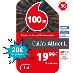Vodafone Prepaid CallYa Allnet L mit 100 GB, 20 EUR Guthaben, ohne Vertrag, 5G, Allnet Flat und EU-Roaming