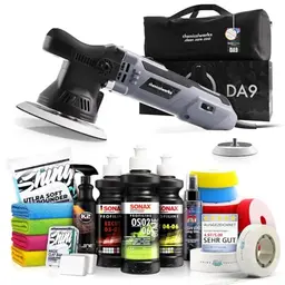 Poliermaschinen Set: DA9 Exzenter Poliermaschine mit Sonax Politur, Premium Pads und Versiegelung - 20-teilig
