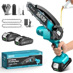 Seesii Mini-Kettensäge mit Akku, 6 Zoll, kabellos, mit 2 Batterien und Schmiermittelinjektor