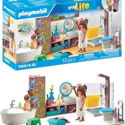 PLAYMOBIL MyLife 71611 Badezimmer mit 2 Figuren und Accessoires, umweltfreundlich ab 4 Jahren