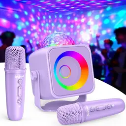 Dislocati Karaoke Maschine mit 2 Bluetooth-Mikrofonen für Kinder, Geschenk für Mädchen 3-15 Jahre, tragbares Karaoke-Set mit Disco-Licht