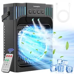 FethFire Mobile Klimaanlage mit Fernbedienung – Mini Luftkühler mit 3 Geschwindigkeiten und 7 LED – Leise für Zimmer und Büro