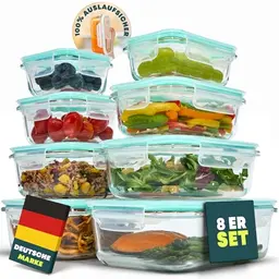 uandu Glasbehälter Set 8-teilig – BPA-freie Frischhaltedosen – Mikrowellen- & Spülmaschinengeeignet