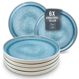Steingut Frühstücksteller Set für 6 Personen - Mediterranes Design, spülmaschinenfest in Blau