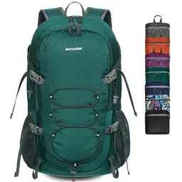 BECOJADDE 40L Ultraleichter Faltbarer Wanderrucksack für Herren und Damen - Wasserdicht in Grün